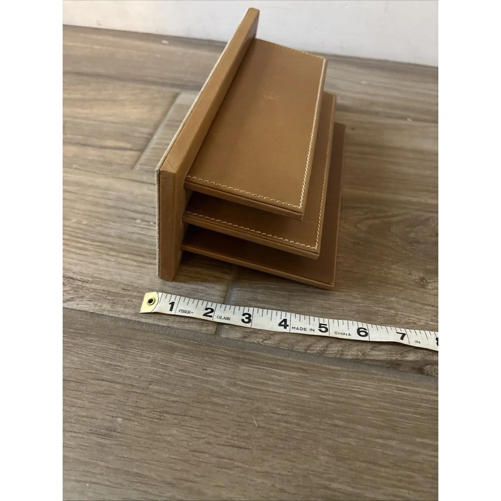 VTG T Anthony Ltd England Tan Leather Desk Organizer- See Notes